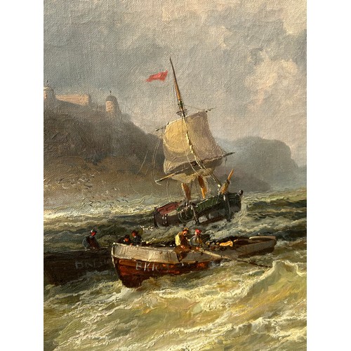 19TH CENTURY ENGLISH ROBERT HENRY ROE- OILS ON CANVAS FISHING BOATS OFF ...