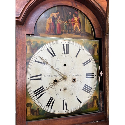 1 - 19th CENTURY 8 DAY LONGCASE CLOCK DIAL SIGNED CRUDDERS DURHAM