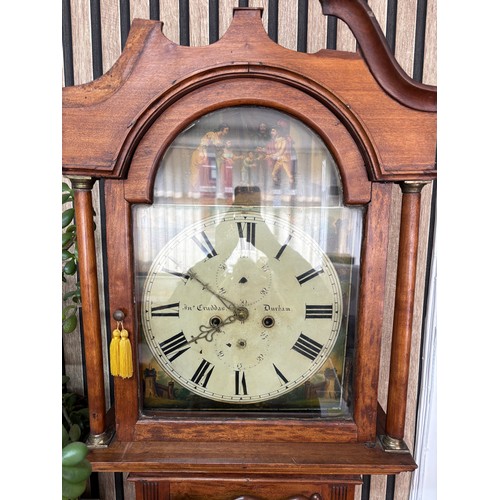1 - 19th CENTURY 8 DAY LONGCASE CLOCK DIAL SIGNED CRUDDERS DURHAM