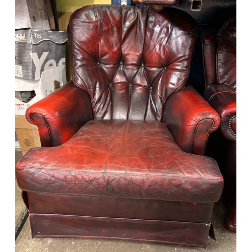 54 - RED LEATHER BUTTON BACK SINGLE CHAIR AND ONE OTHER