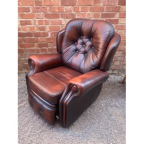 56 - PAIR OF RED BUTTON BACK LEATHER RECLINING CHAIRS
