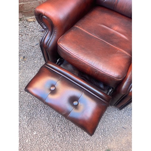 56 - PAIR OF RED BUTTON BACK LEATHER RECLINING CHAIRS