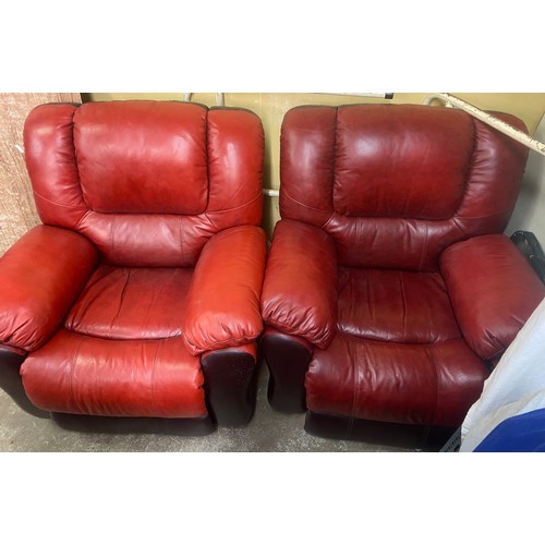 50 - PAIR OF RED LEATHER ELECTRIC RISER CHAIRS