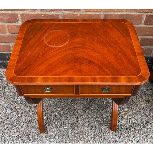 17 - REPRODUCTION REGENCY STYLE YEW CROSSBANDED TWO DRAWER SIDE TABLE