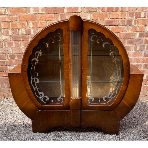 119 - POST ART DECO WALNUT CIRCULAR GLAZED CABINET