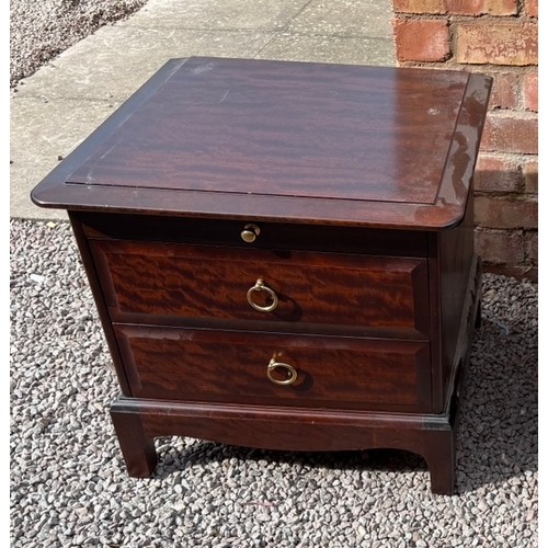 3 - STAG MINSTREL MAHOGANY BEDSIDE CHEST OF TWO DRAWERS WITH BRUSHING SLIDE