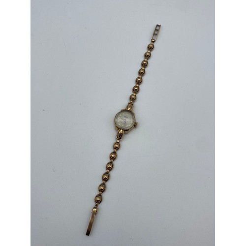 771 - LADIES 9CT GOLD ROAMER 17 JEWEL WRISTWATCH ON 9CT BEAD STRAP, 16G OVERALL