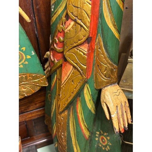 56 - POLYCHROME PAINTED GILDED THAI WOODEN FIGURE AND ONE OTHER A/F