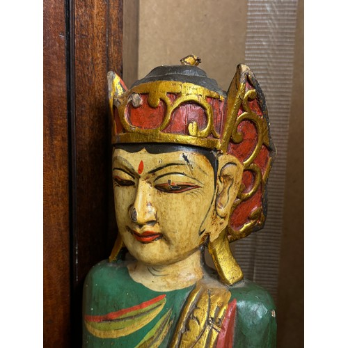 56 - POLYCHROME PAINTED GILDED THAI WOODEN FIGURE AND ONE OTHER A/F