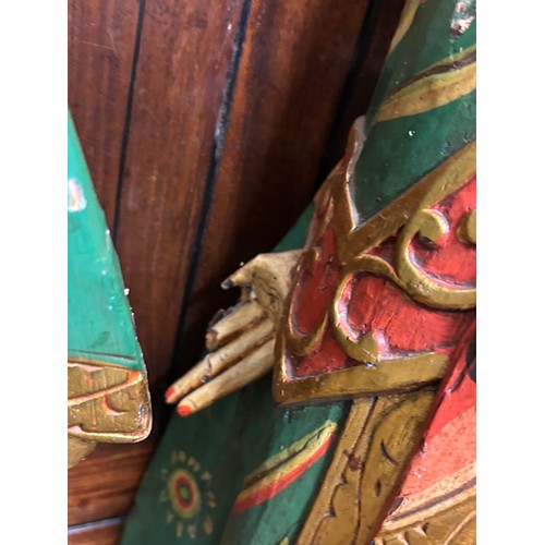 56 - POLYCHROME PAINTED GILDED THAI WOODEN FIGURE AND ONE OTHER A/F