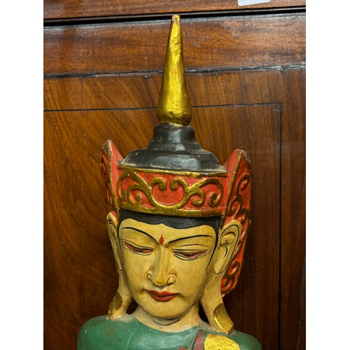 56 - POLYCHROME PAINTED GILDED THAI WOODEN FIGURE AND ONE OTHER A/F