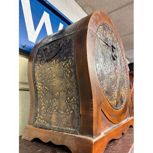 67 - CIRCULAR EASTERN SHEET METAL EMBOSSED CABINET WITH CARRYING HANDLES