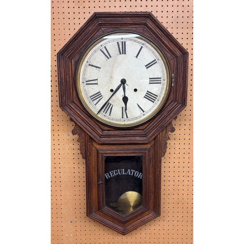 701 - 19TH CENTURY OCTAGONAL REGULATOR  SCHOOL TYPE CLOCK