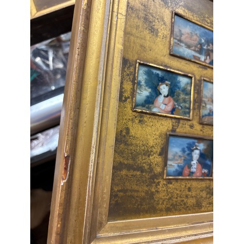 253 - COLLAGE PANEL OF CHINESE MINIATURE PAINTINGS UNDER GLASS