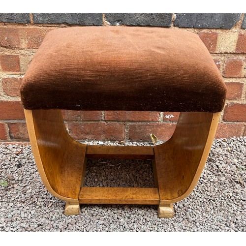197 - SUPERB QUALITY HILLE STYLE ART DECO BURR WALNUT DRESSING TABLE WITH GLASS TOP AND STOOL