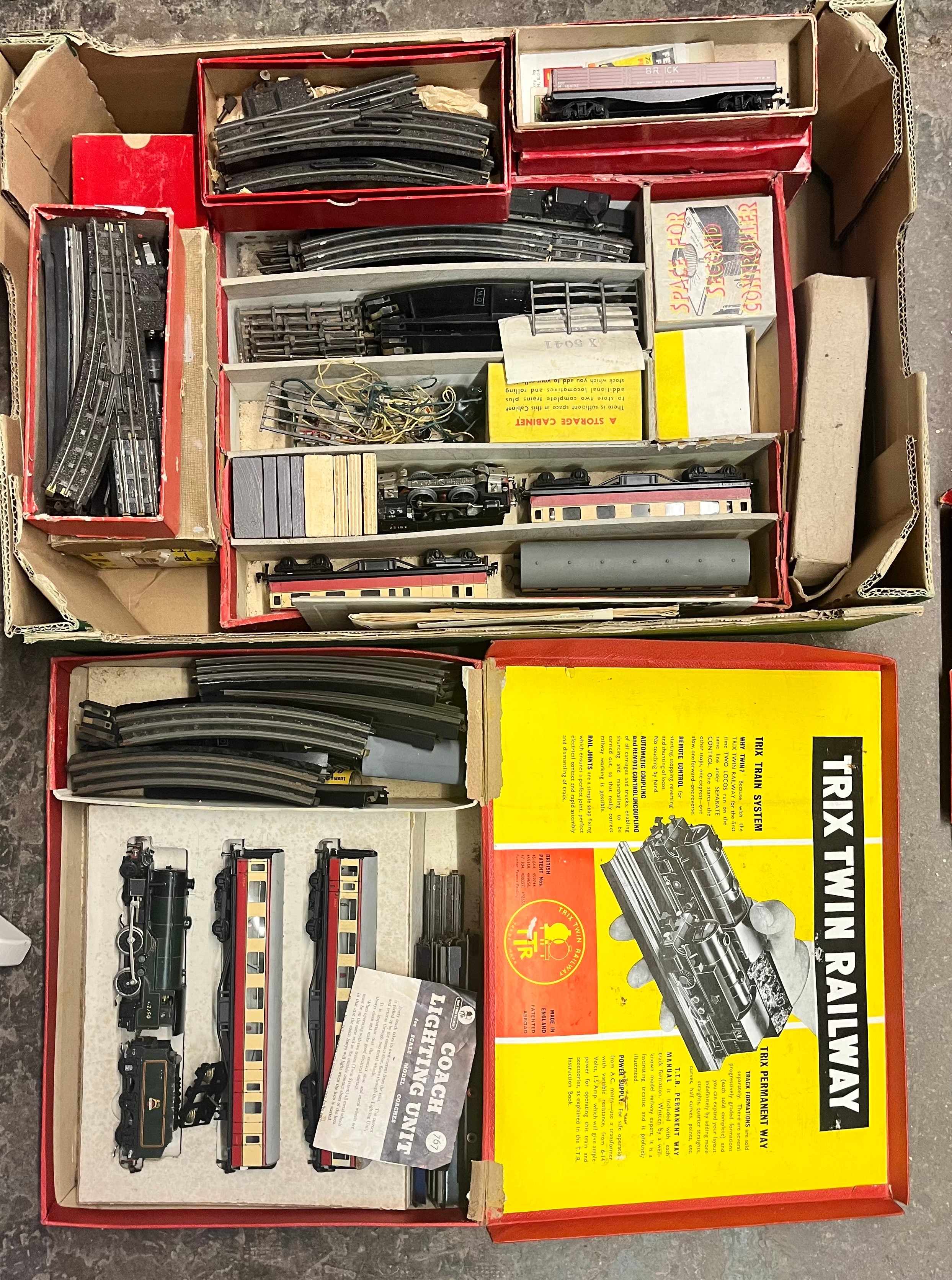 TWO BOXED TRIX TWIN RAILWAY SETS PLUS EXTRA TRACK, CURVED RAILS, WAGONS ...