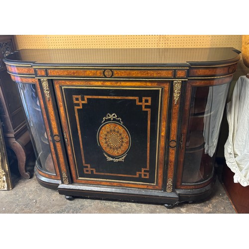 90 - VICTORIAN EBONIZED AMBOYNA BURR WOOD BREAKFRONT CREDENZA WITH GILT METAL MOUNTS