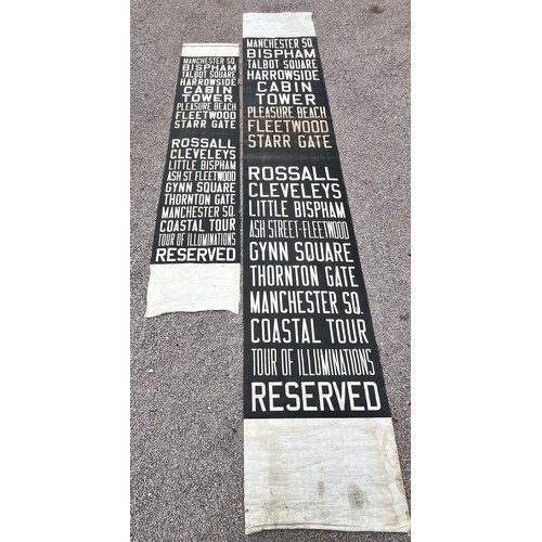 415 - TWO ORIGINAL LINEN TRAM BLACKPOOL ILLUMINATION TOUR BANNER