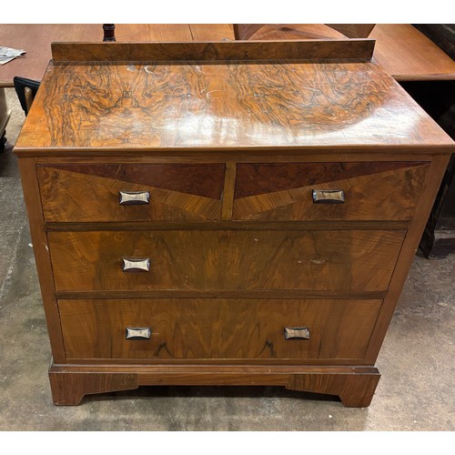 38 - ART DECO WALNUT KIDNEY SHAPED KNEEHOLE DRESSING TABLE AND TWO OVER TWO DRAWER CHEST