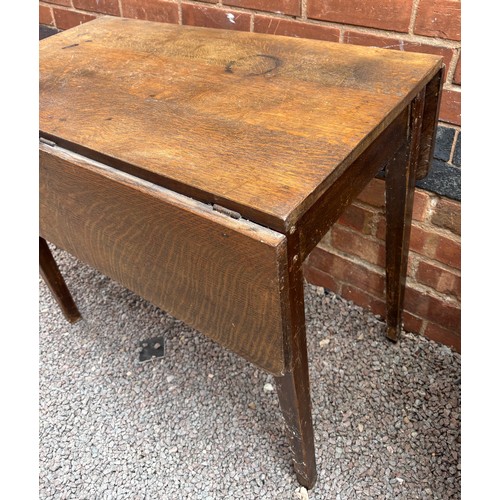 53 - LATE VICTORIAN OAK DROP FLAP KITCHEN TABLE WITH LONG FRIEZE DRAWER