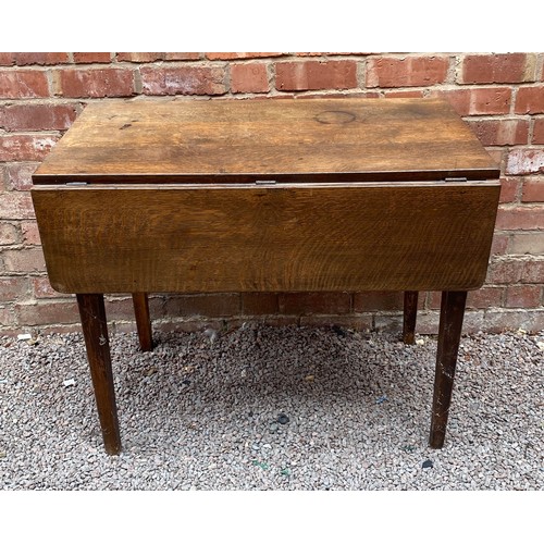 53 - LATE VICTORIAN OAK DROP FLAP KITCHEN TABLE WITH LONG FRIEZE DRAWER