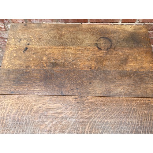 53 - LATE VICTORIAN OAK DROP FLAP KITCHEN TABLE WITH LONG FRIEZE DRAWER