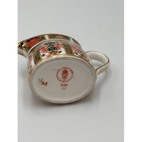 513 - ROYAL CROWN DERBY IMARI PATTERNED MINIATURE TEA SET ON OVAL TRAY (SECONDS)