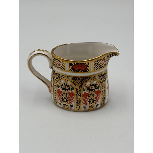 513 - ROYAL CROWN DERBY IMARI PATTERNED MINIATURE TEA SET ON OVAL TRAY (SECONDS)