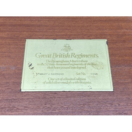 636 - COMPLETE SET OF 52 BIRMINGHAM MINT SOLID SILVER GREAT BRITISH REGIMENT MEDALS WITH CORRESPONDING INS... 