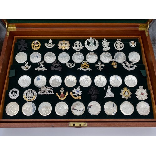 636 - COMPLETE SET OF 52 BIRMINGHAM MINT SOLID SILVER GREAT BRITISH REGIMENT MEDALS WITH CORRESPONDING INS... 