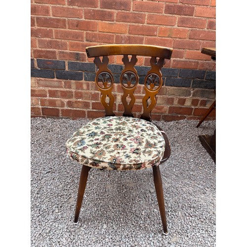 14 - ERCOL LYRE END DRAWER LEAF TABLE AND FOUR PRINCE OF WALES PLUME BACK CHAIRS