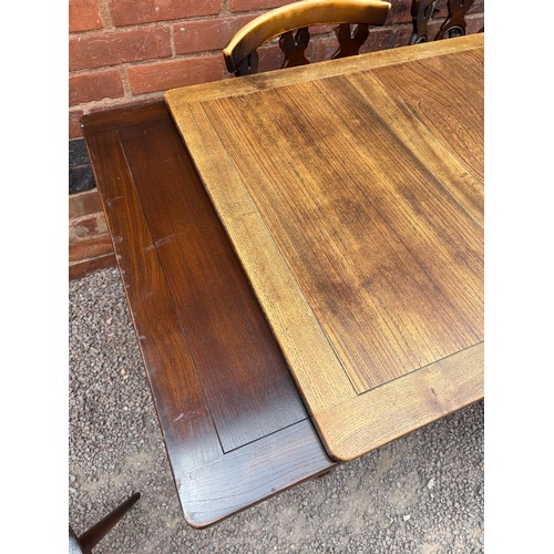 14 - ERCOL LYRE END DRAWER LEAF TABLE AND FOUR PRINCE OF WALES PLUME BACK CHAIRS