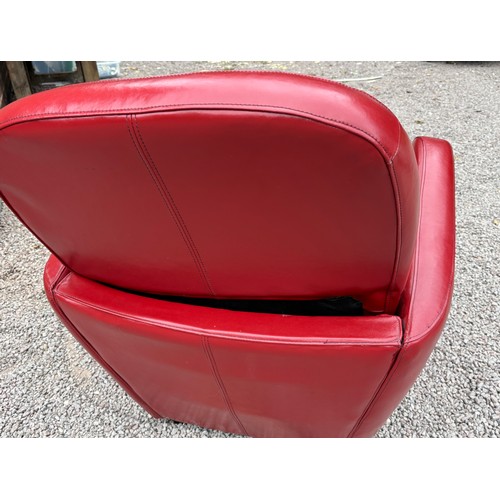 54 - RED LEATHER ART DECO STYLE TUB-CHAIR