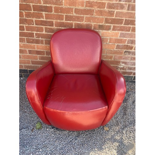 54 - RED LEATHER ART DECO STYLE TUB-CHAIR