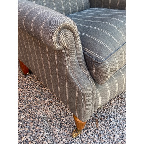 24 - GREY AND SILVER STRIPED FABRIC WINGBACK VICTORIAN STYLE CHAIR