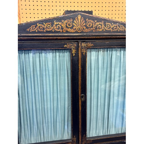 180 - EARLY 19TH CENTURY REGENCY  PAINTED GILT PEN WORK GLAZED COLLECTORS CABINET ON STAND