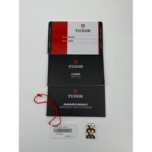 567 - LADIES BOXED TUDOR GLAMOUR DATE ADJUST WRIST WATCH WITH CHAMPAGNE DIAL, BICOLOUR STAINLESS STEEL STR... 