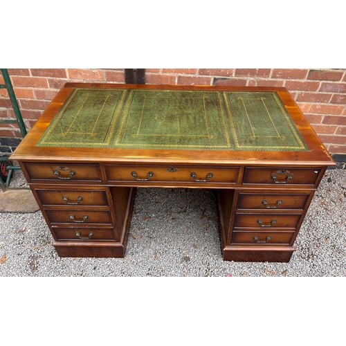 48 - YEW WOOD LEATHER INSET KNEEHOLE DESK