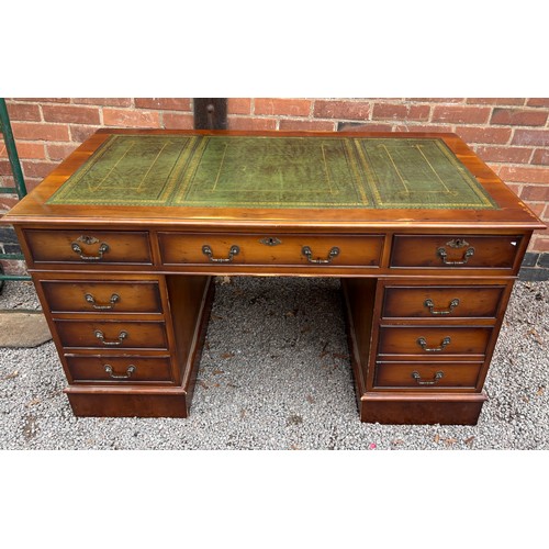 48 - YEW WOOD LEATHER INSET KNEEHOLE DESK