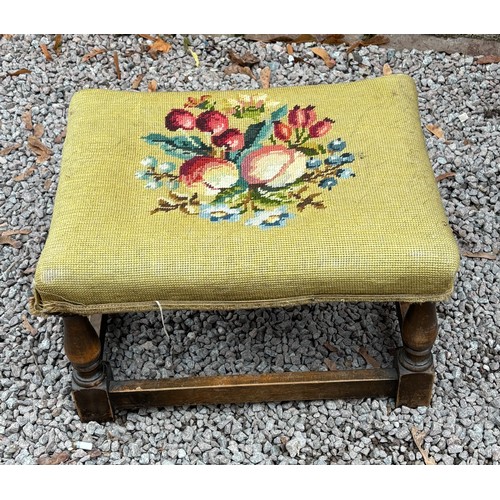 96 - SMALL BEECH TURNED UPHOLSTERED STOOL