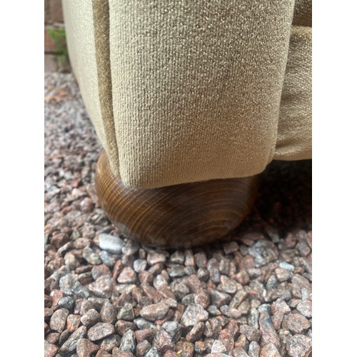 87 - EDWARDIAN STYLE GREEN UPHOLSTERED SOFA ON BUN FEET