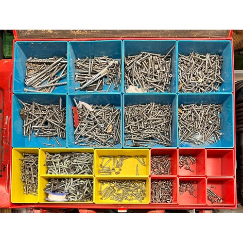 HEAVY DUTY STORAGE BOX, SCREWFIX CASE OF IRONMONGERY AND TWO PART ...