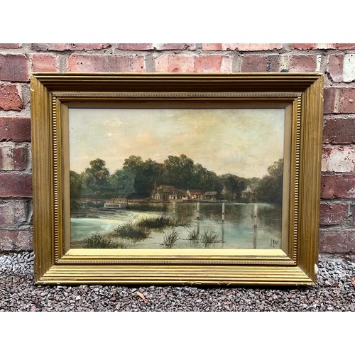 J.LEWIS OILS ON CANVAS OF A RIVER LANDSCAPE IN GILT FRAME