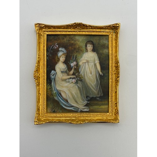 403A - FOUR QUALITY DOLLS HOUSE MINIATURE PAINTINGS OF GROUP PORTRAITS AND A STILL LIFE BY CHRISTOPHER WHIT... 