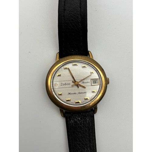 773 - VINTAGE ZODIAC SENATOR HERMOTIC AUTOMATIC WRISTWATCH ON LEATHER STRAP