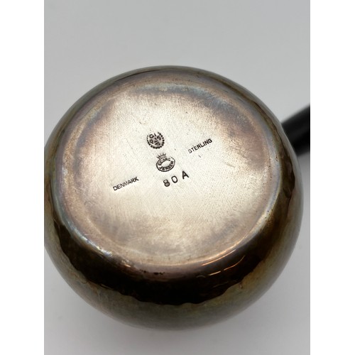 704 - GEORG JENSEN DANISH SILVER BEATEN EFFECT CHOCOLATE POT AND BOWL AND COVER 9.5 OZ APPROX