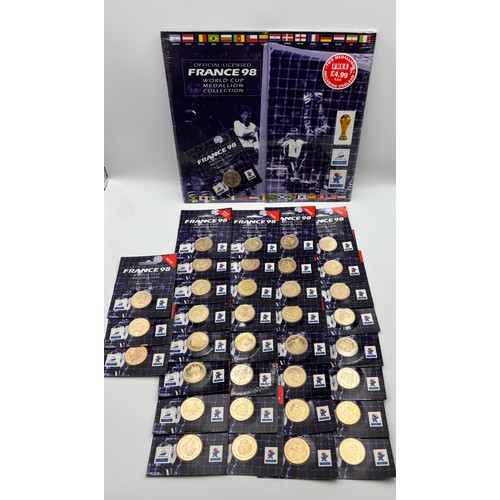 782 - UNOPENED OFFICIAL FRANCE 1998 WORLD CUP MEDALLION COLLECTION BINDER WITH COMPLETE MEDALLIONS IN BLIS... 