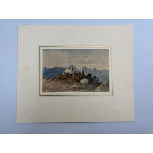 766 - SMALL WATERCOLOUR LATE 19TH CENTURY TITLED NEAR ROME IN MOUNT 20CM X 13CM