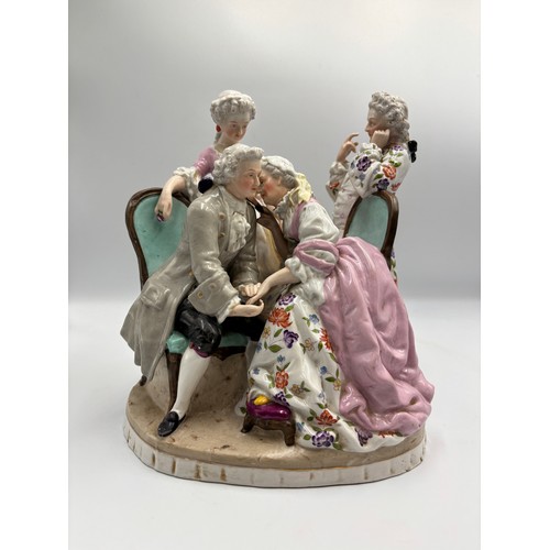 771 - CONTINENTAL PORCELAIN FIGURE GROUP OF 18TH CENTURY MEISSEN STYLE BACKSTAGE CONVERSATION GROUP