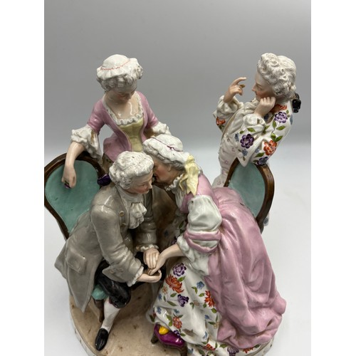 771 - CONTINENTAL PORCELAIN FIGURE GROUP OF 18TH CENTURY MEISSEN STYLE BACKSTAGE CONVERSATION GROUP